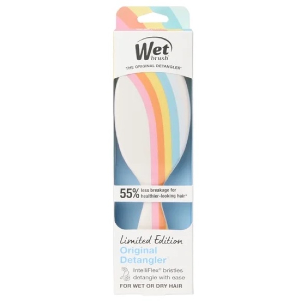 BNIB Wet Brush Original Detangler - White with Pastel Rainbow Stripes